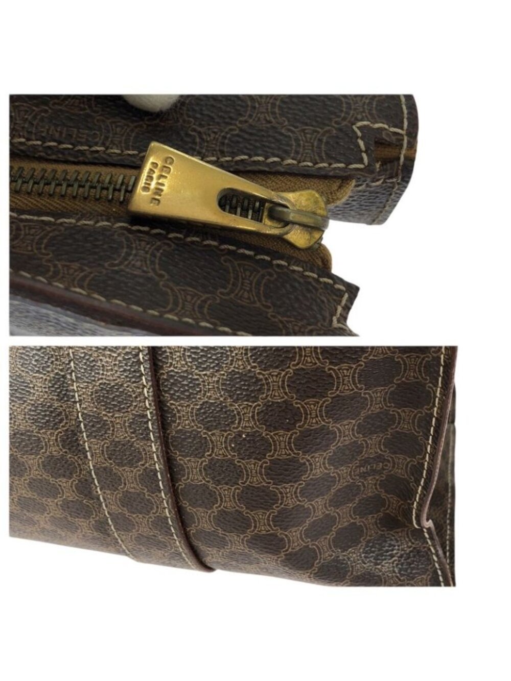 Celine Macadam Dark Brown Gold 2 Tote Shoulder Bag - Picture 6 of 9